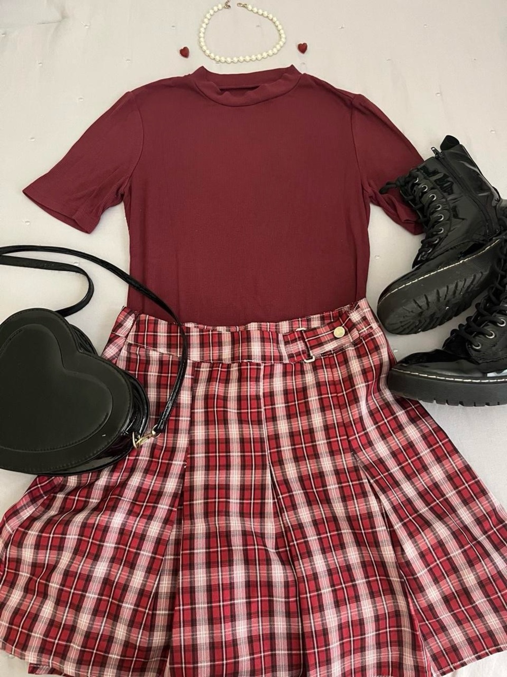 Burgundy Plaid Pleated Skirt ❤️